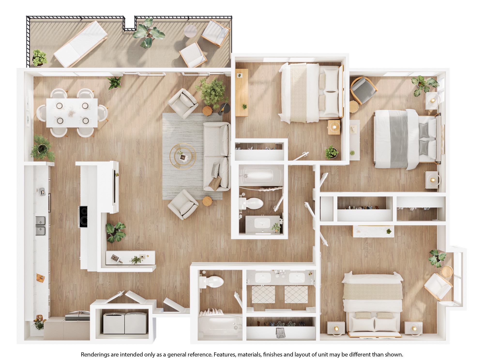 Floor plan for 3 beds, 2 baths, 1408 sqft